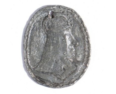 Civil War Interest: A Charles I Royalist pewter medallion, circa 1642-49  Of oval form, cast with a portrait profile of Charl