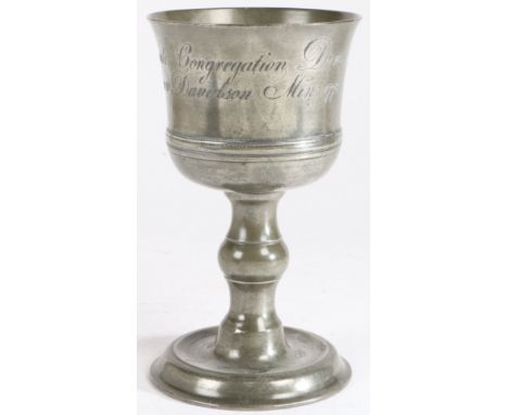 A George III large pewter communion cup, Scottish, dated 1772  Having a particularly large bowl, with flared lip and low broa