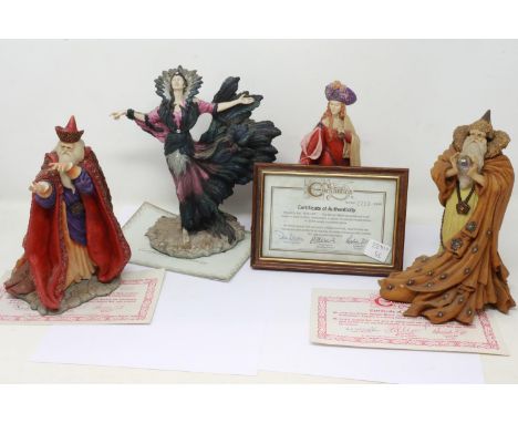 Four limited edition Enchantica figurines, Quillon The Autumn Witch 2218/15000, Tautara The Winter Witch 274/2950, Orolan The