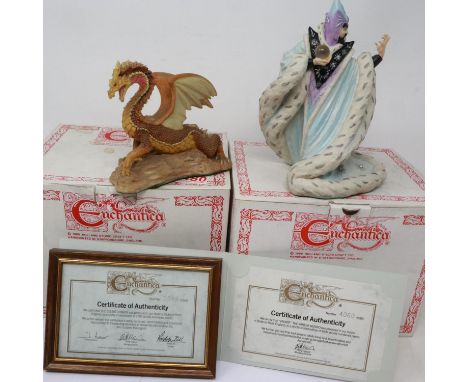 Two limited edition Enchantica figurines, The Desert Dragon 549/7500 and Vrorst The Winter Wizard 4060/9500, both with COA's,