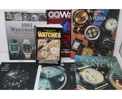 Six wristwatch catalogues and a 1996 Complete Guide to Watches book. UK P&amp;P Group 3 (£30+VAT for the first lot and £8+VAT
