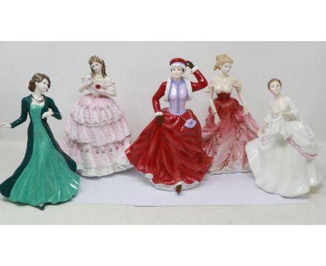 Five Royal Worcester figurines, no cracks or chips, largest H: 23 cm. UK P&amp;P Group 3 (£30+VAT for the first lot and £8+VA