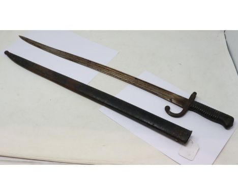 French 19th century chassepot sword bayonet with metal scabbard and hooked quillon, dated 1868. UK P&amp;P Group 2 (£20+VAT f