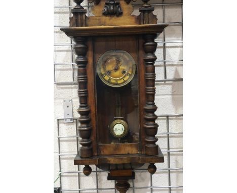 Mahogany cased wall clock with pendulum, requires attention. Not available for in-house P&amp;P 