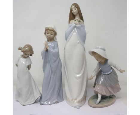 Four Nao figurines, all with slight damages, largest H: 37 cm. UK P&amp;P Group 3 (£30+VAT for the first lot and £8+VAT for s