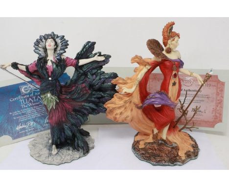 Two limited edition Enchantica figurines, Quillion The Autumn Witch 1820/2950 and Tautara The Winter Witch 1592/2950, staff d