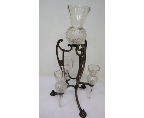 Silver plated epergne with four glass thistle stems. UK P&amp;P Group 2 (£20+VAT for the first lot and £4+VAT for subsequent 