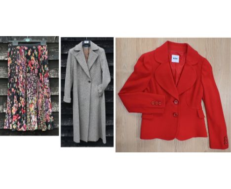 Ralph Lauren - a fitted lady's wool coat with single button, size 9 to/w Ralph Lauren 'Polo' floral pleated skirt, size XS; M