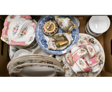 Various teawares etc including Wedgwood, Spode, Royal Albert, Royal Doulton etc (box)