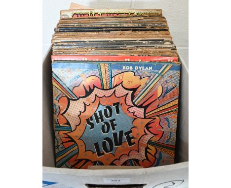 A collection of mostly 1960s/70s 33 rpm LP records - rock, pop and blues including Bob Dylan, Hendrix, Rod Stewart, Beatles e