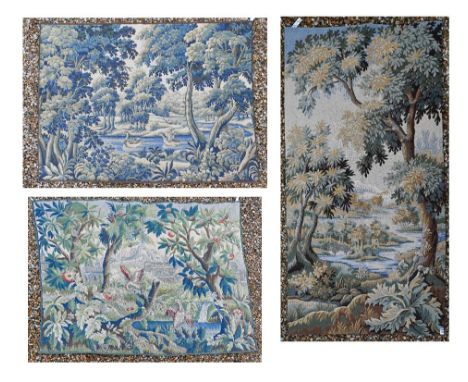 Two French de Halluin tapestry panels/wall hangings - Foret de Chairmarais, 180 x 92cm; Verdure Colvert 162 x 129 cm and a Lo