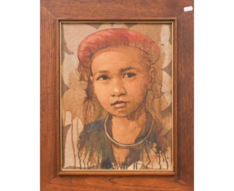 Tobacco leaf portrait of young child, 40 x 30 cm