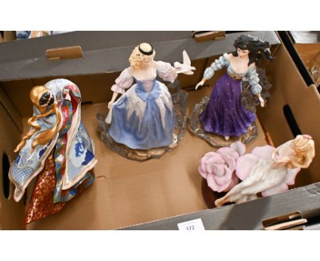 Four Franklin Mint china figures - 'The Snow Princess', 'Lady Rose' on wooden plinth, House of Fabergé 'Princess of the Ice P
