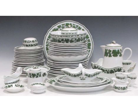 A Meissen green ivy part dinner service, approximately sixty-one piecesFlat serving dish6 egg cups2 serving bowlslobed servin