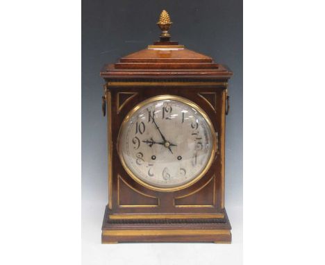 A Regency style mahogany bracket clock, late 19th century, with W &amp; H German twin gong movement, gilt pineapple finial, s