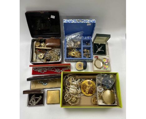A collection of costume including a Michaela Frey necklace, together with a hallmarked 9ct gold locket and chain, a cornelian