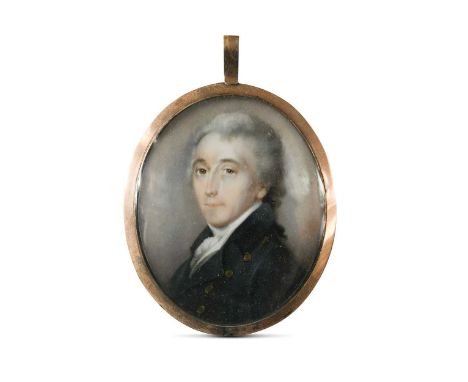 Abraham Daniel (British, circa 1750-1806) Portrait of a gentlemanthe reverse finely decorated with a lock of hair entwined wi