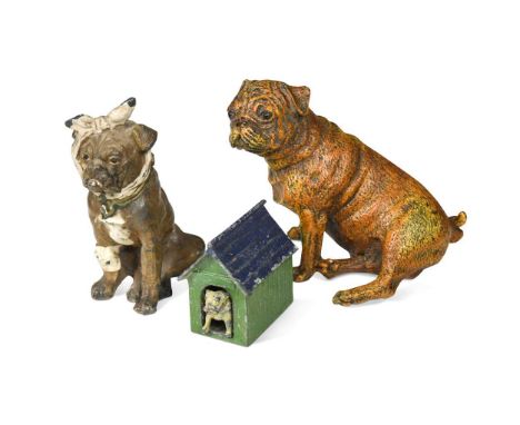 A Bergman cold-painted bronze model of a seated pug, with applied pastille to body 8.5cm high; together with a cold-painted m