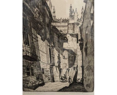 A Group Of Three Etchings  To include a signed etching by Richard Pearsall (b.1891-) titled 'Calle del Vicanio - Toledo', 29c