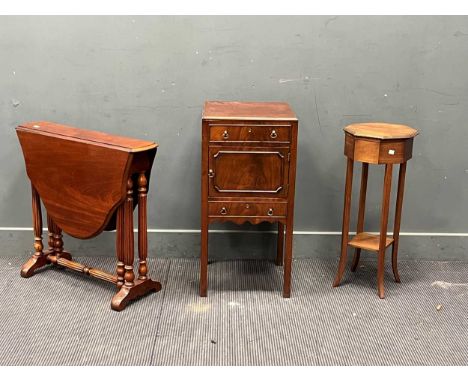 A 18th century style mahogany washstand with caddy top 80 x 39 x 39.5cm, a mahogany sutherland table with oval drop flap top 