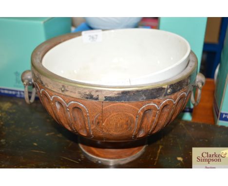 An oak and silver plated ice bucket AF