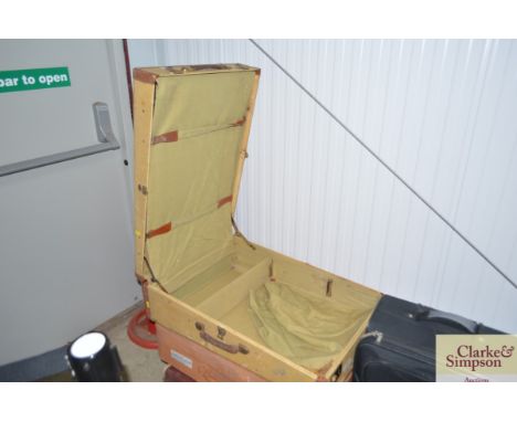 Two suitcases and a canvas leather bound travelling trunk 