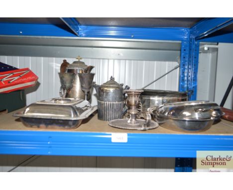 A quantity of various silver plated ware to include a coffee pot; toast rack; serving dishes etc