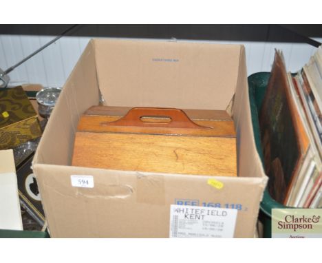 Wooden sewing box and contents; pair of clogs; First Aid kit etc.