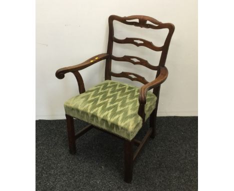 A George III oak ladder back open armchair