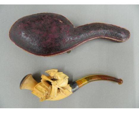 A Victorian meerschaum pipe, cased