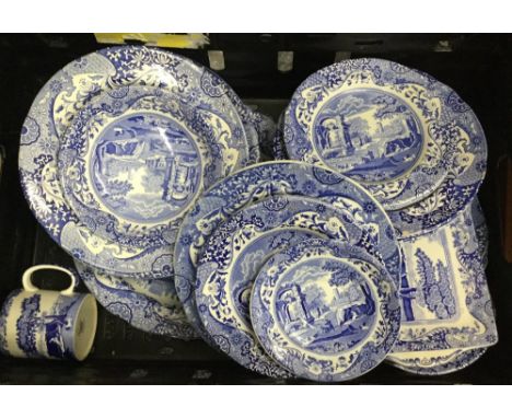 A large quantity of blue and white porcelain, predominately Copeland Spode Italian pattern 