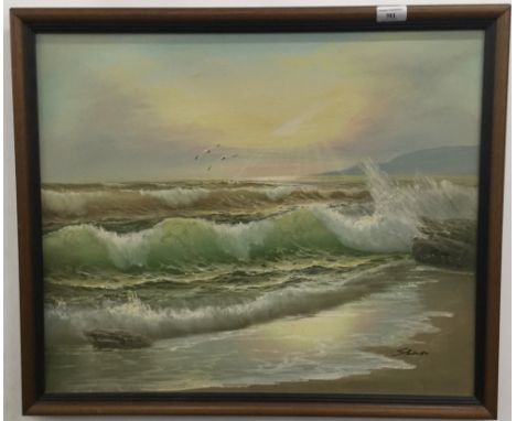 S SCHUBERT (German), Seascape with Seagulls, oil, signed, framed