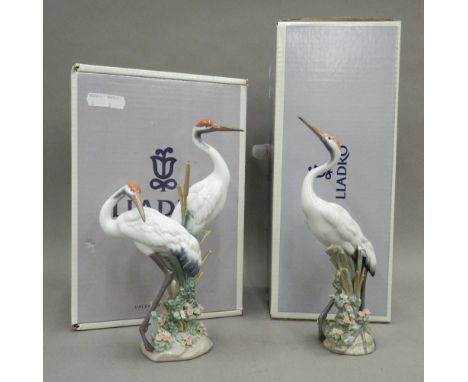 Two Lladro porcelain figures, Courting Canes No.01611 and Dancing Crane No.01614, both with original boxes