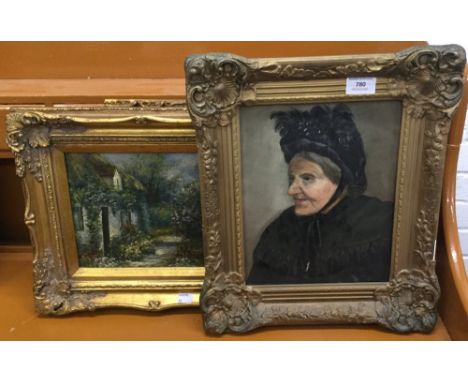 A Victorian oil on canvas, Portrait of a Lady; together with another oil and a framed print