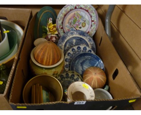 Selection of decorative plates by various makers including Mintons, Royal Copenhagen and others, two sea urchin shells, quant