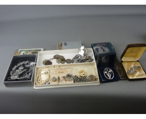 Mixed collection of jewellery, a silver watch fob, a vintage pocket knife etc