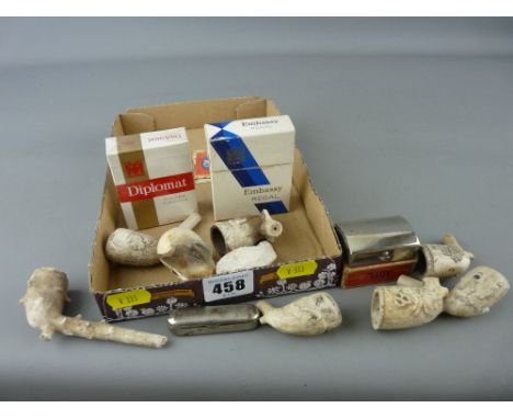 Collection of clay pipe bowls, vintage smoking and shaving memorabilia etc