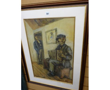 JACK B YEATS framed print - titled verso 'The Accordion Player', Hugh Lane Municipal Gallery, Dublin