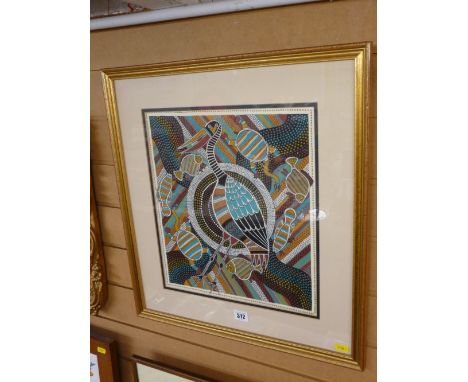 Framed Aboriginal painted fabric panel