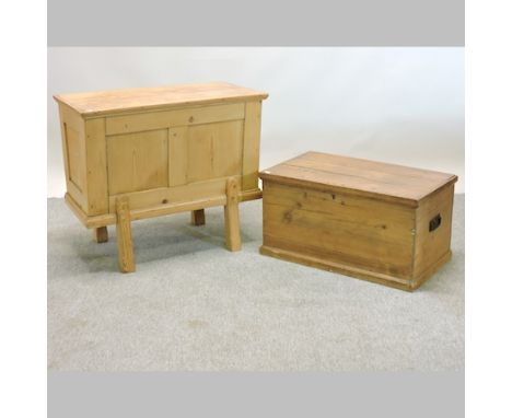 A 19th century pine dough bin, 81cm, together with a pine trunk, 
