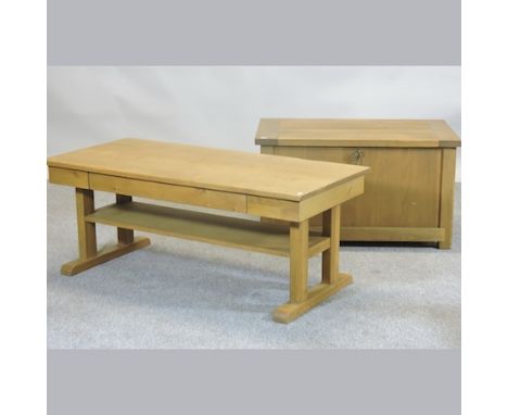 A Willis and Gambier light oak blanket box, 90cm, together with a similar coffee table, 120cm