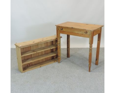 A pine side table, with a single drawer, together with a pine wall shelf, 85cm