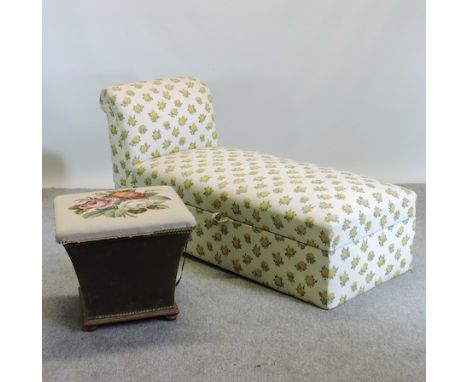 An early 20th century floral upholstered daybed, 150cm, together with a tapestry ottoman