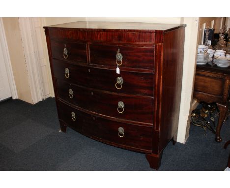A large 19th century mahogany bow front chest of two short and three long graduated drawers, 120cm
