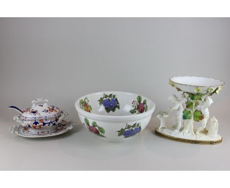 A large Portmerion Pomona fruit bowl together with a dressing table set, various jugs, blue and white tea ware, etc
