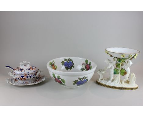 A large Portmerion Pomona fruit bowl together with a dressing table set, various jugs, blue and white tea ware, etc