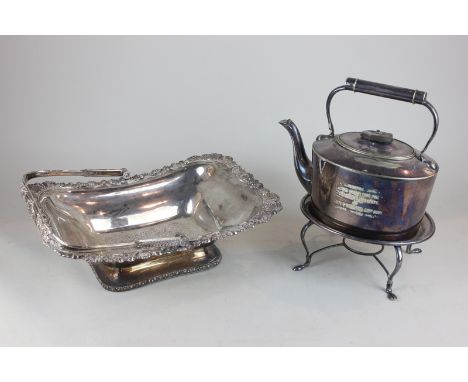 A silver plated teapot on stand, awarded to Lieut Godsal by the National Rifle Association, together with a Victorian rectang