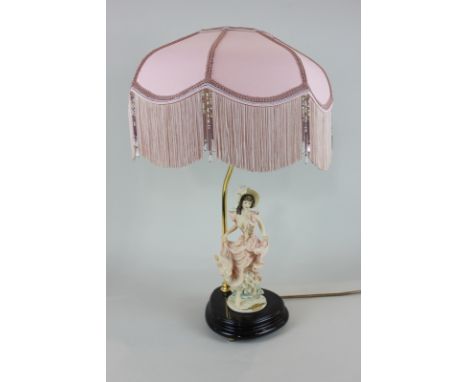 A Giuseppe Armani Florence table lamp decorated with a figure of a girl in a bonnet and pink dress