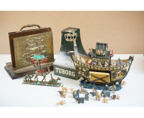 Group of mixed collectables to include a Tuborg Pilsener Perspex advertising display, 22cm high, resin Noah's Ark model with 