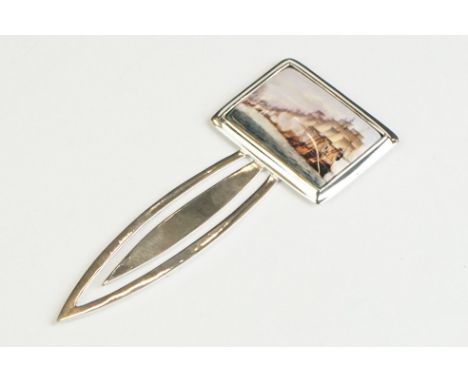Silver Bookmark with enamel panel depicting a flotilla of ships 